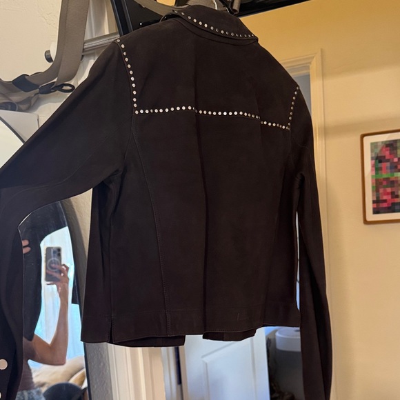 All Saints Dark Brown Studded SuperSoft Nubuck Jacket - Picture 6 of 6